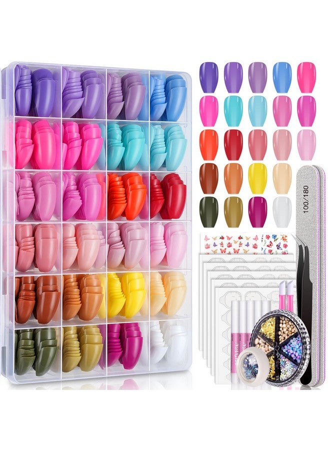 TsMADDTs 720PCS Coffin Press On Nails, TsMADDTs 24 Colors Medium Coffin Fake Nails, Acrylic Short Ballerina False Nail tips with Nail Glue, Nail File, Nail Tabs, Stickers & Tweezer for Nail Art DIY - Image 1
