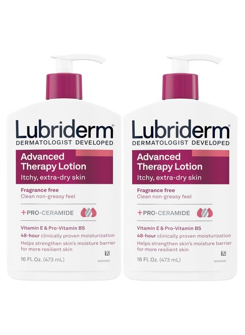 Lubriderm Advanced Therapy Moisturizing Lotion with Vitamins E and B5, Deep Hydration for Extra Dry Skin, Non-Greasy Formula, 16 fl. oz (Pack of 2)