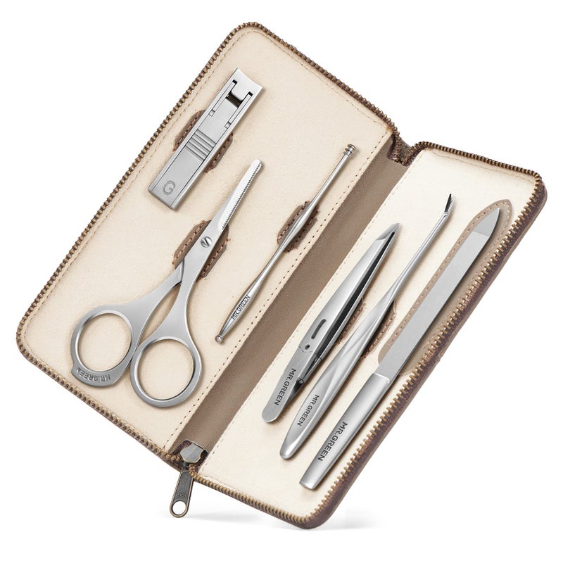 MRGREEN Portable Luxury Manicure Sets Stainless Steel Pedicure Kits With FullGrain Cowhide Leather Cover Personal Care Tools Set