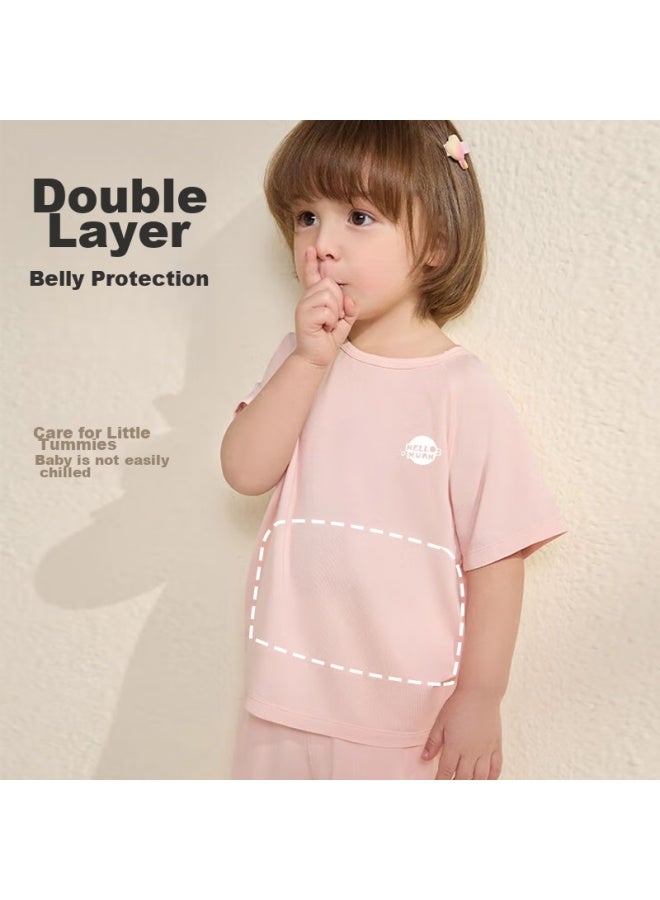 Yuzhaolin Children's Pajamas, Summer Thin Style, Boys' Lyocell Home Wear Set, Big Kids Short-sleeve Shorts, Girls' Air Conditioning Clothes - Image 3