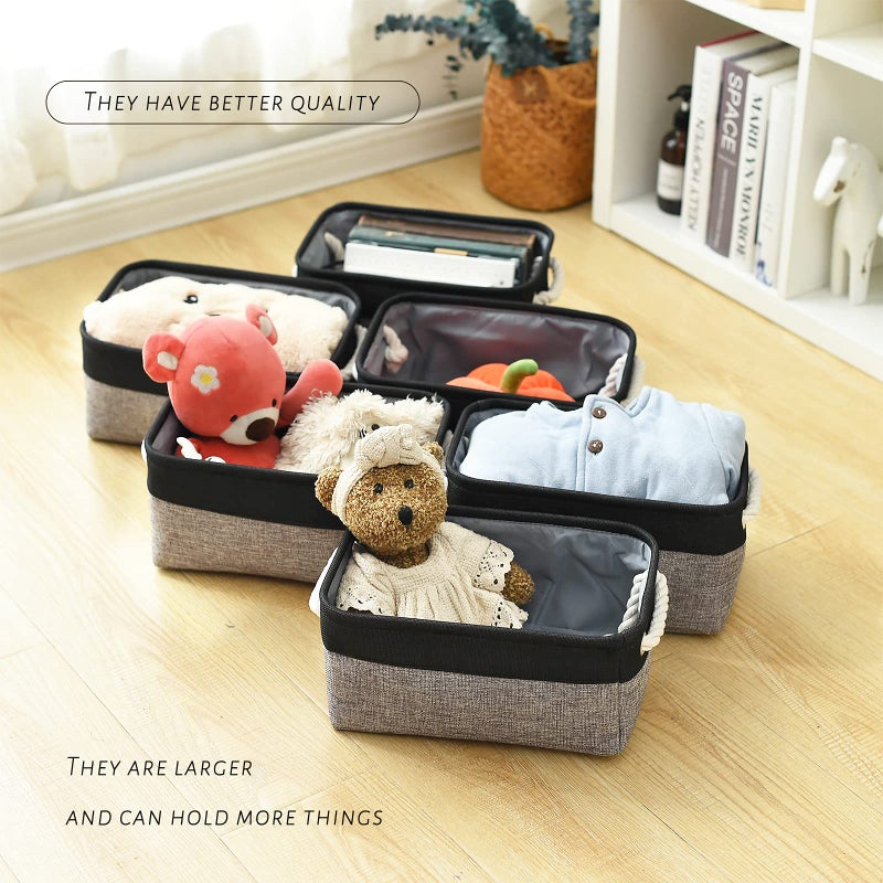 TcaFmac TcaFmac Storage Basket for Shelves - Small 6 Pack Fabric Storage Bins for Organizing  Collapsible Storage Cubes with Handle for Closet Cloth Toy Gift Kids (Black & Grey 11.8 x 7.8 x 5.2 inch) - Image 5