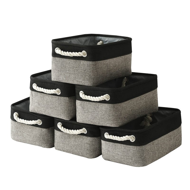 TcaFmac TcaFmac Storage Basket for Shelves - Small 6 Pack Fabric Storage Bins for Organizing  Collapsible Storage Cubes with Handle for Closet Cloth Toy Gift Kids (Black & Grey 11.8 x 7.8 x 5.2 inch) - Image 2