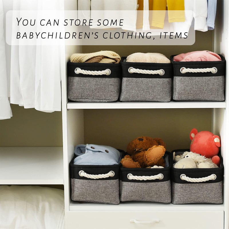 TcaFmac TcaFmac Storage Basket for Shelves - Small 6 Pack Fabric Storage Bins for Organizing  Collapsible Storage Cubes with Handle for Closet Cloth Toy Gift Kids (Black & Grey 11.8 x 7.8 x 5.2 inch) - Image 4