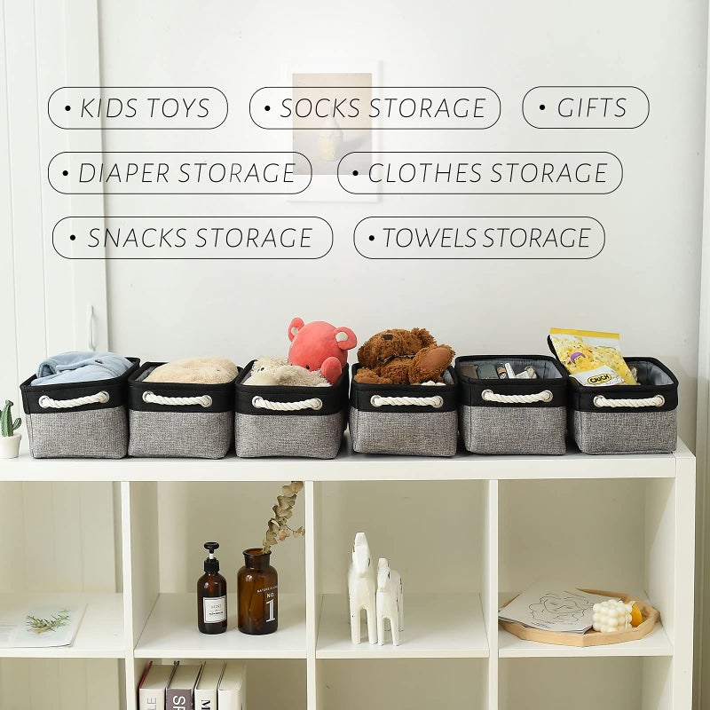TcaFmac TcaFmac Storage Basket for Shelves - Small 6 Pack Fabric Storage Bins for Organizing  Collapsible Storage Cubes with Handle for Closet Cloth Toy Gift Kids (Black & Grey 11.8 x 7.8 x 5.2 inch) - Image 3