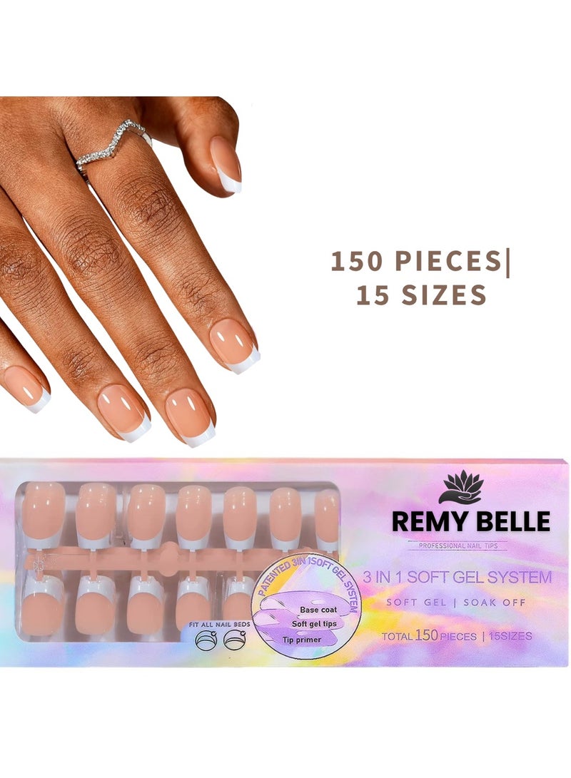 ريمي بيلا أظافر فرنش جل - أظافر فرنش جاهزة بالضغط بشكل سكوير مع برايمر وطبقة أساس مُسبقة 150 قطعة - Image 1