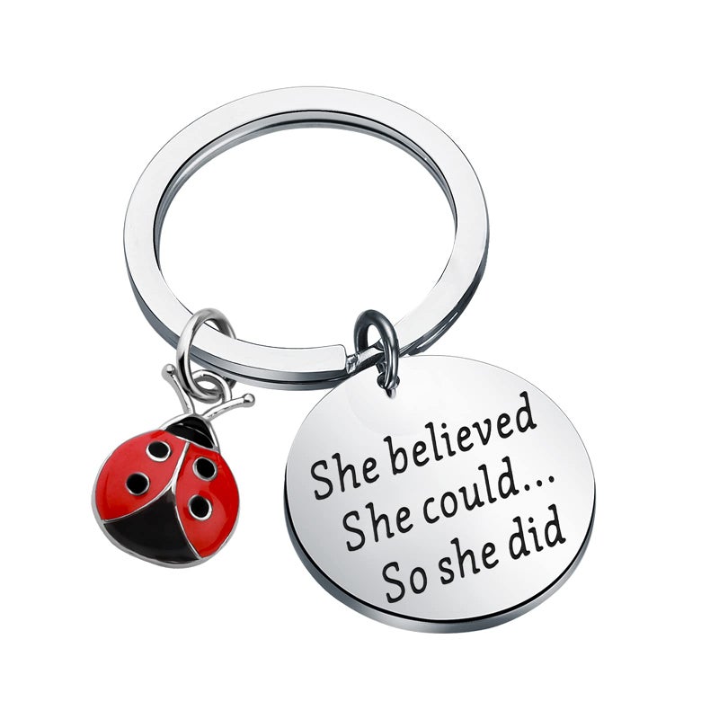 AKTAP Lucky Ladybug Charm Red Ladybird Keychain She Believed She Could So She Did Motivation Gift for Her - Image 1