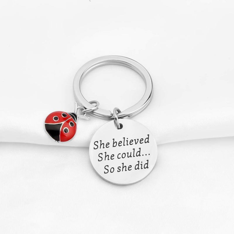 AKTAP Lucky Ladybug Charm Red Ladybird Keychain She Believed She Could So She Did Motivation Gift for Her - Image 3