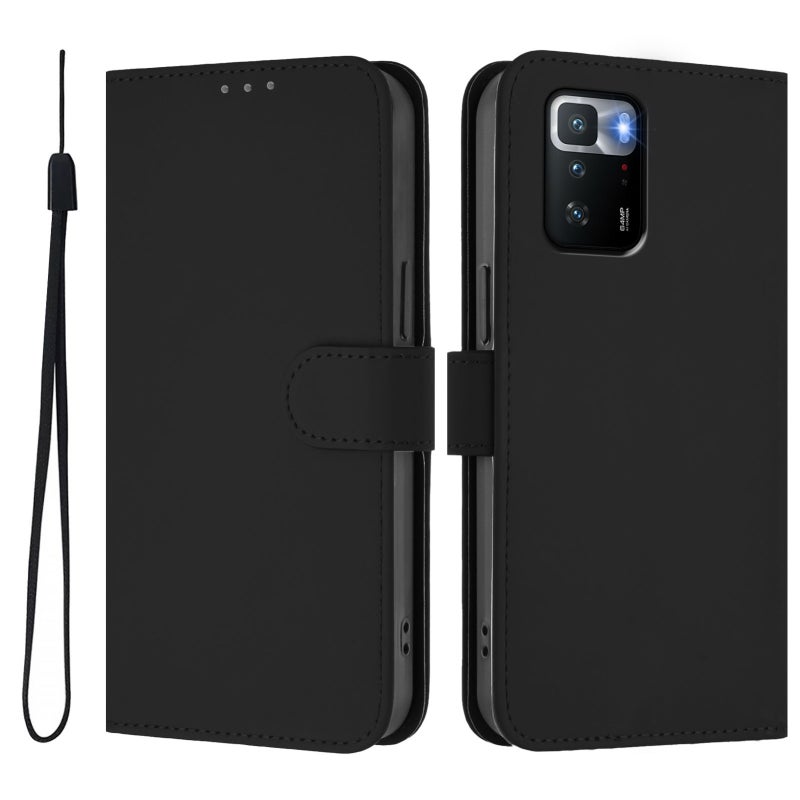 HuHa Case Cover For Xiaomi Poco X3 GT Skin Feel Solid Color Leather Phone Case with Lanyard(Black) - Image 2