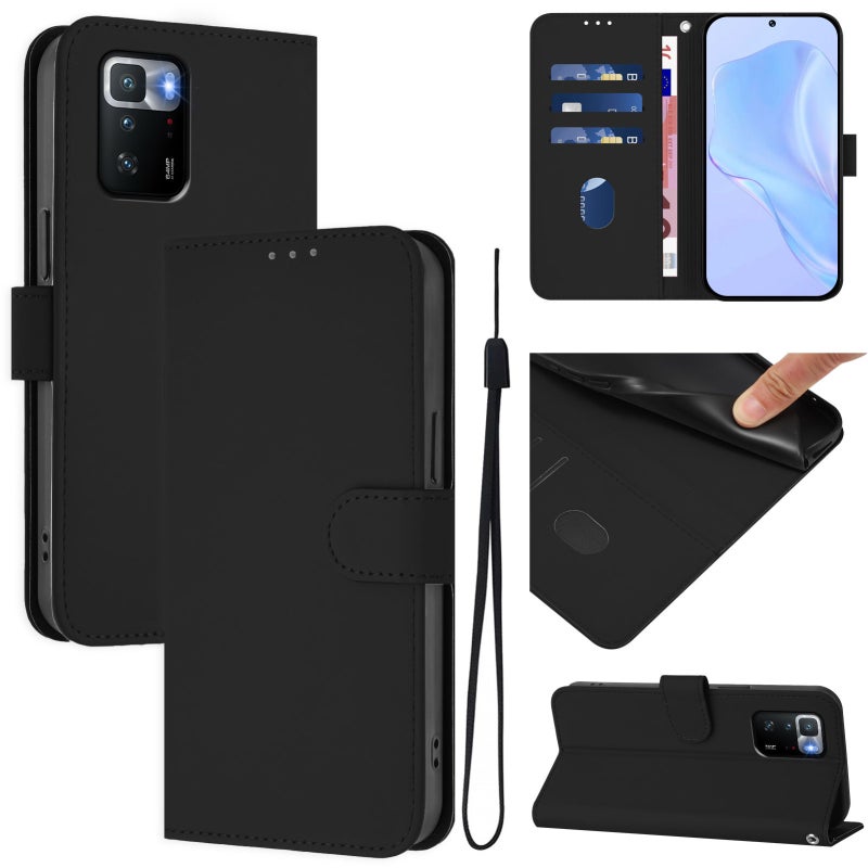 HuHa Case Cover For Xiaomi Poco X3 GT Skin Feel Solid Color Leather Phone Case with Lanyard(Black) - Image 1