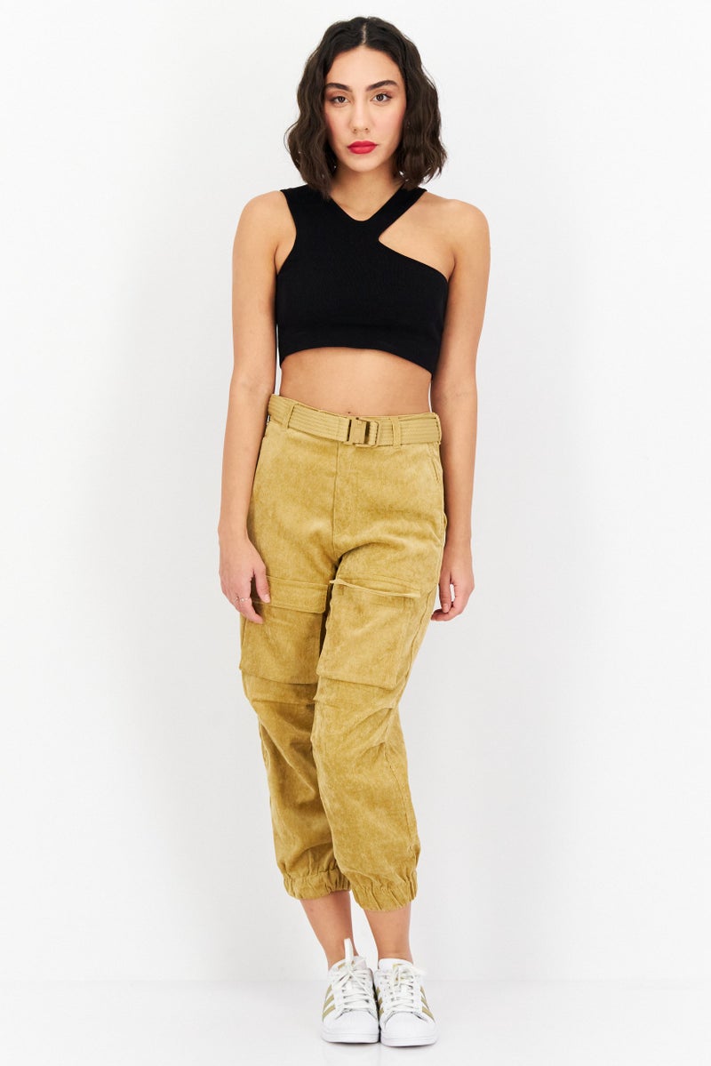 ONLY Women Regular Fit Textured Pant, Khaki - Image 2