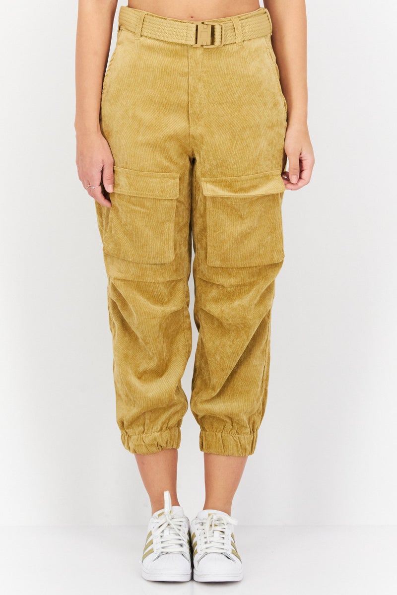 ONLY Women Regular Fit Textured Pant, Khaki - Image 1