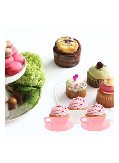 SYOSI Silicone Muffin Cups for Baking Cupcake Liners Reusable Chocolate 8 Teacups with 8 Saucers White  - Image 3