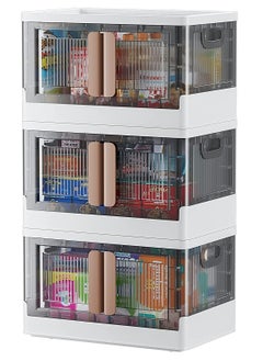 Storage Bins with Lids, Stackable Storage Bins with Wheels & Folding Plastic Storage Boxes 3 Set, Collapsible Storage Containers for Closet Office Organizing, Clothes, Toys, Books, 8.4 Gallons
