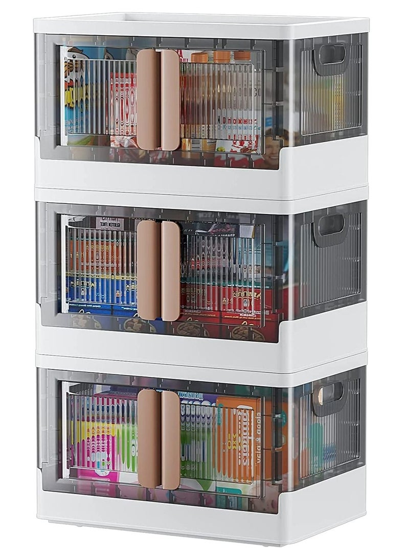 Arabest - Storage Bins with Lids, Stackable Storage Bins with Wheels & Folding Plastic Storage Boxes 3 Set, Collapsible Storage Containers for Closet Office Organizing, Clothes, Toys, Books, 8.4 Gallons - Image 1