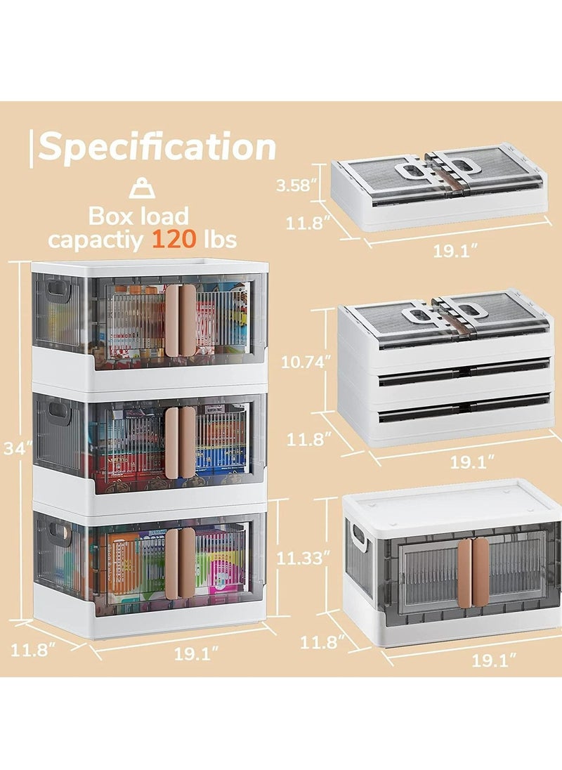 Arabest - Storage Bins with Lids, Stackable Storage Bins with Wheels & Folding Plastic Storage Boxes 3 Set, Collapsible Storage Containers for Closet Office Organizing, Clothes, Toys, Books, 8.4 Gallons - Image 1