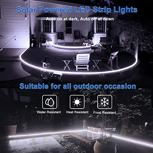 echosari Solar Powered Strip Lights Outdoor Waterproof, 16.4Ft 320 LED Strip Lights with Remote Timer 8 Modes Full Covered Strip Rope Lights for Stair Patio Walkway Decor (Cool White) - Image 3