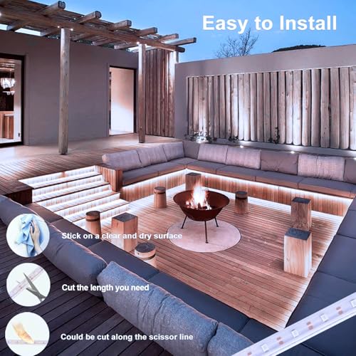 echosari Solar Powered Strip Lights Outdoor Waterproof, 16.4Ft 320 LED Strip Lights with Remote Timer 8 Modes Full Covered Strip Rope Lights for Stair Patio Walkway Decor (Cool White) - Image 5