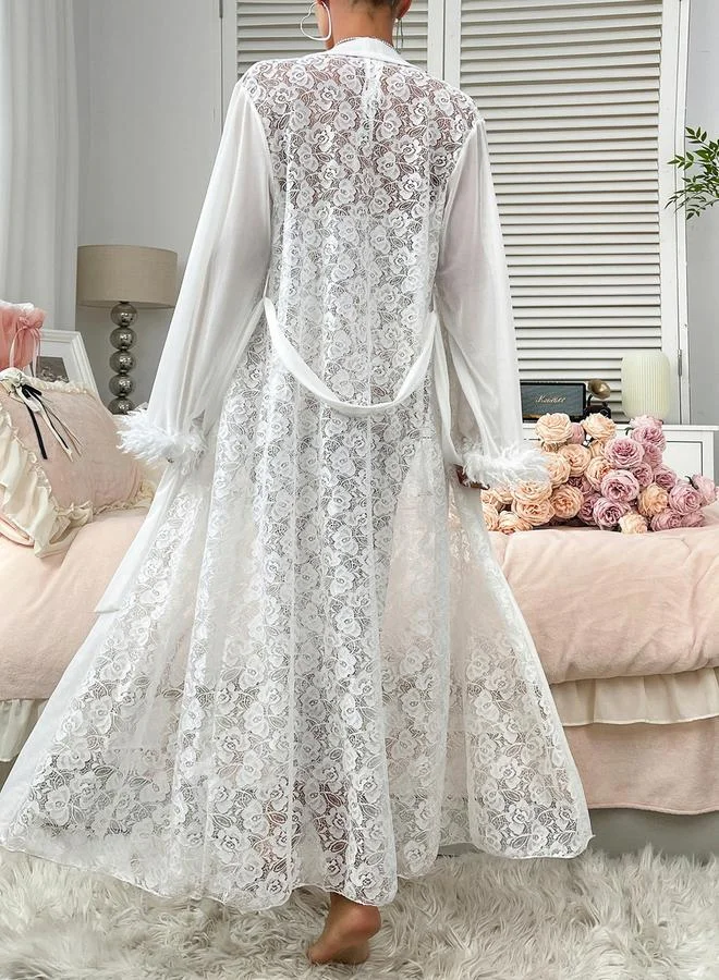 Take Two White Lace Halter Neck Slip and Robe Set