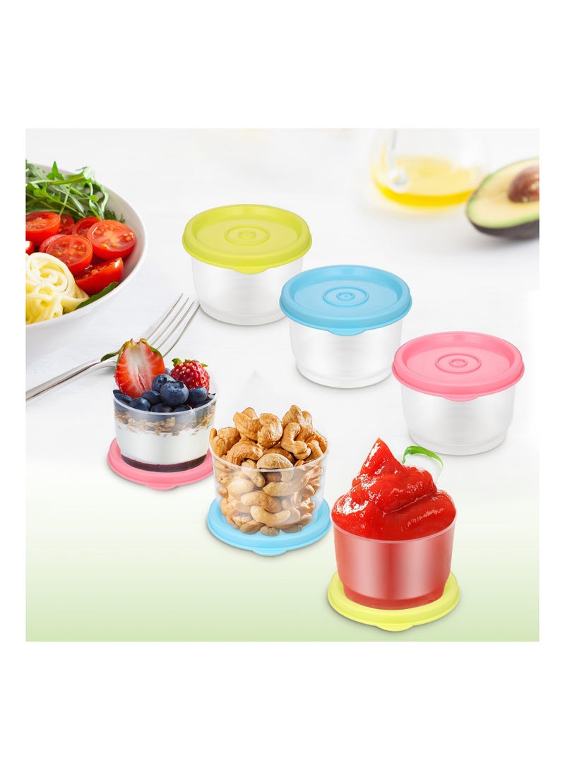 6Pcs Small Food Containers with Lids 160ML Plastic Snack Pots Airtight Kitchen Reusable Stackable Pots for Lunch Microwave Freezer Safe and Dishwasher