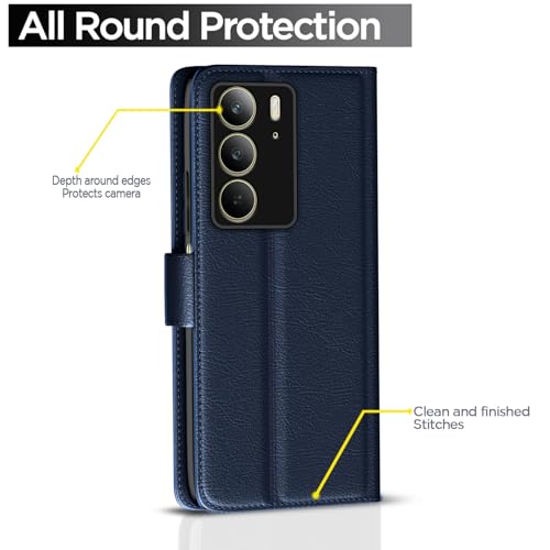 Pikkme Flip Cover for Realme C75 | Leather Finish | Shockproof with Card Pockets & Wallet Stand | Ultimate Protection Case(Blue) - Image 4