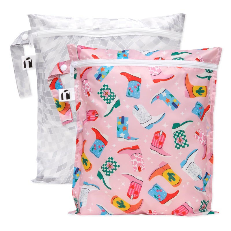 Bumkins Roamio Waterproof Wet Bag For Baby Travel Swim Suit Cloth Diapers Pump Parts Pool Gym Toiletry Strap to Stroller Reusable Easy to Clean 2pk Cowgirl Boots Disco - Image 2