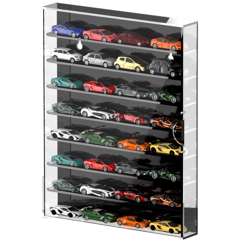 164 Scale Model Cars Display Case WallMounted Diecast Toy Car Display Case Storage Cabinet Lockable for 64 Mini Toys and Hot WheelsBlack 275 X 157 X 18 inches