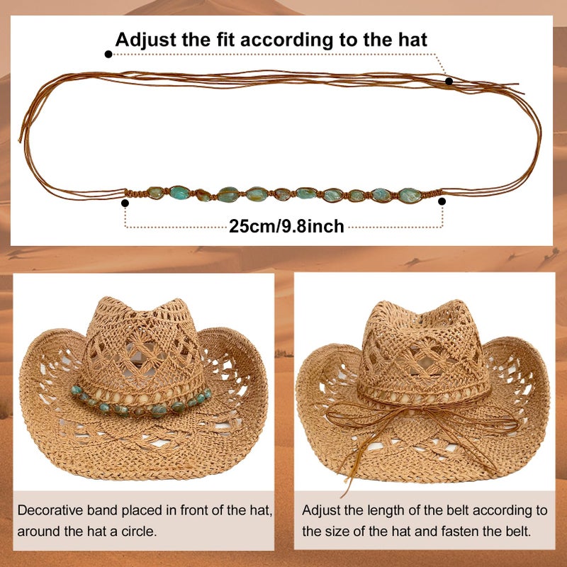 RainFlowwer Beaded Cowboy Hat Bands for Men Women Ethnic Western Fedora Panama Hat Belts Cowgirl Hatbands Cowboy Supply Hand Made Replacement - Image 5