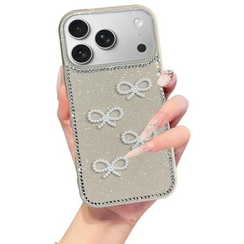 DIZORO Compatible with (iPhone 17 Pro Max Case)(2025), Luxury Diamond Cute with Bow Glitter Bling Case with Full Camera Protection Shockproof PC+TPU Glossy Shiny Back Cover for Girls Women (Desert) - Image 1