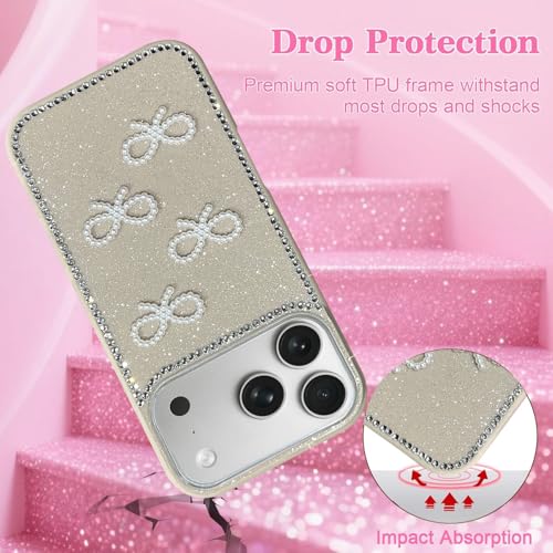 DIZORO Compatible with (iPhone 17 Pro Max Case)(2025), Luxury Diamond Cute with Bow Glitter Bling Case with Full Camera Protection Shockproof PC+TPU Glossy Shiny Back Cover for Girls Women (Desert) - Image 3