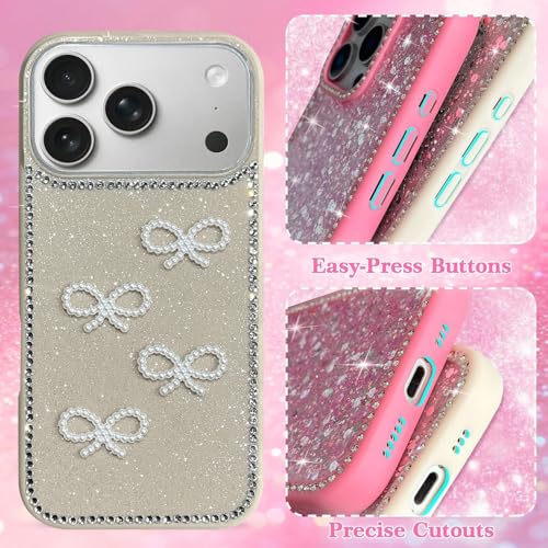 DIZORO Compatible with (iPhone 17 Pro Max Case)(2025), Luxury Diamond Cute with Bow Glitter Bling Case with Full Camera Protection Shockproof PC+TPU Glossy Shiny Back Cover for Girls Women (Desert) - Image 4