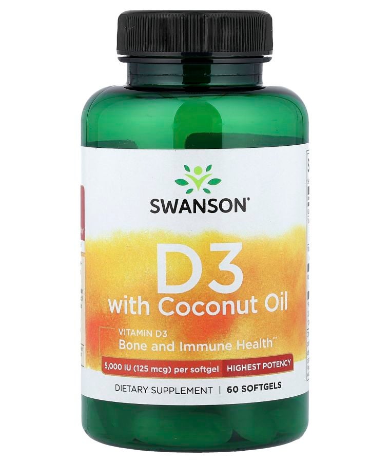 Vitamin D3 with Coconut Oil Highest Potency 60 Softgels