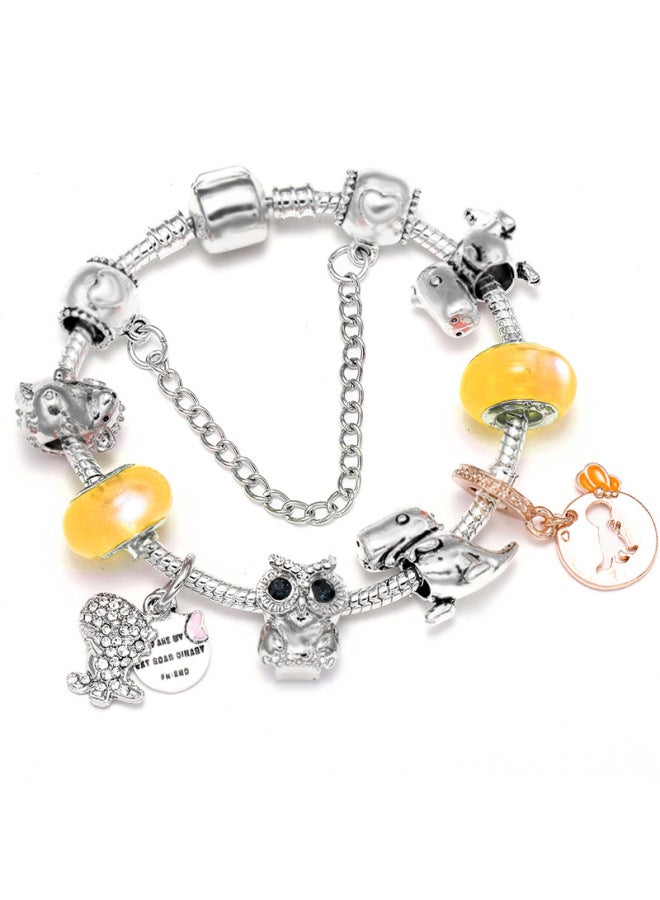Colorful Crystal Charm Bracelet Owl And Dinosaur Hedgehog Beads Silver Plated Bracelet Women Children Fashion elry