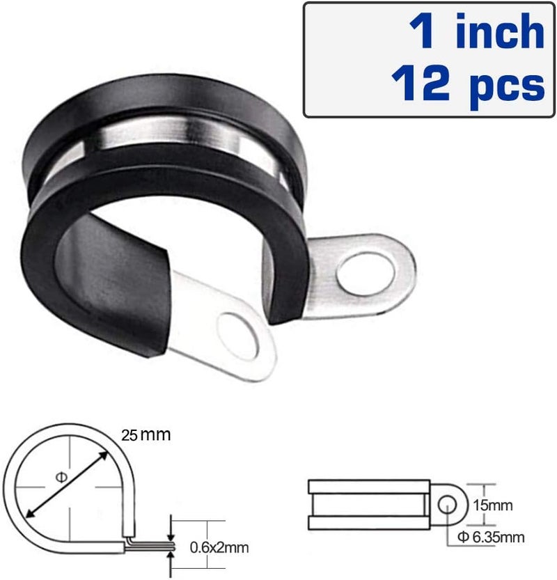 HOLYBEAR 1 Inch Stainless Steel Cable Clamp, Rubber Insulated Metal Conduit Wire Holder Strap Clips for Pipe, Tube, Hose Bracket (25mm, 12pcs) - Image 2