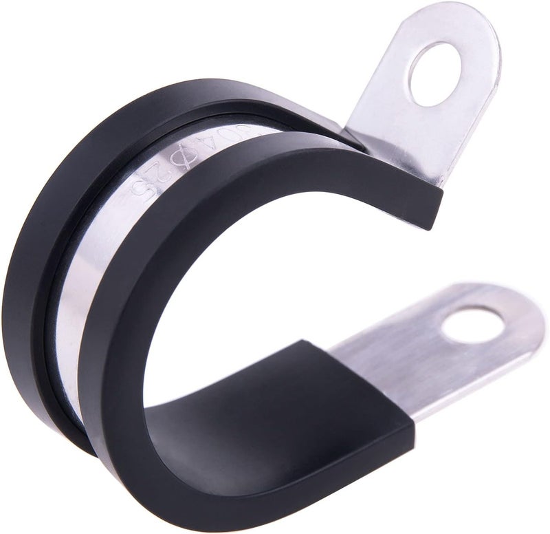 HOLYBEAR 1 Inch Stainless Steel Cable Clamp, Rubber Insulated Metal Conduit Wire Holder Strap Clips for Pipe, Tube, Hose Bracket (25mm, 12pcs) - Image 1