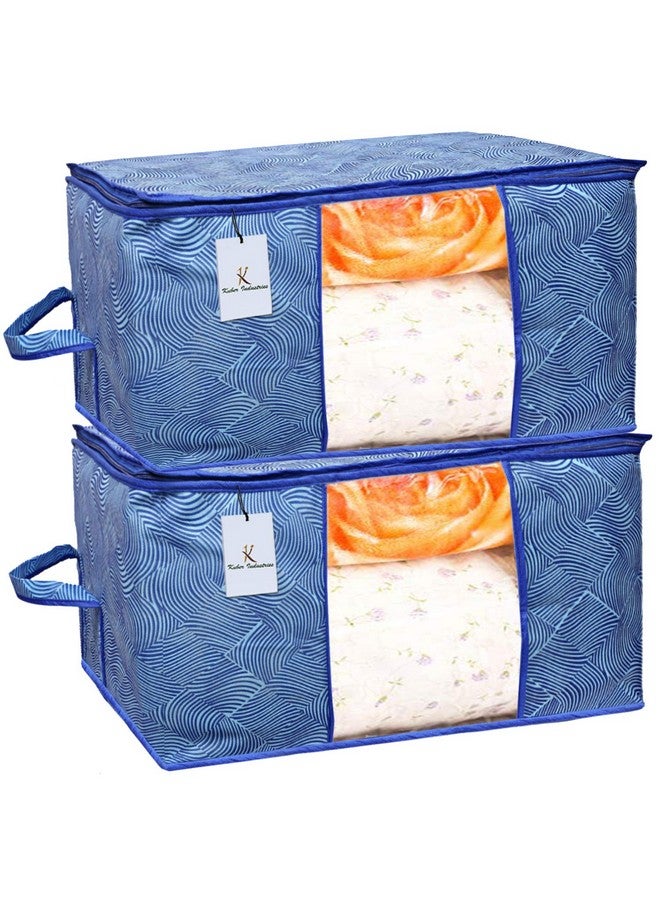 Kuber Industries Kuber Industries Rectangular Leheriya Design Underbed Bag|Storage Organiser|Blanket Cover|Extra Large Size, Pack of 2 (Royal Blue, Non-Woven) - Image 1