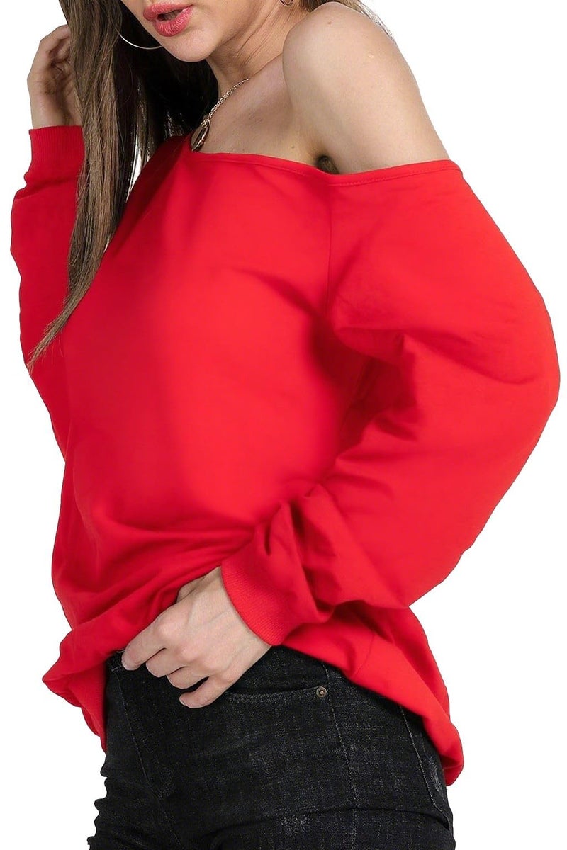 MAGICMK Womanâ€™s Sweatershirt Lips Print Causal Blouse Off The Shoulder Long Sleeve Loose Slouchy Pullover Plus Size Tops - Image 5