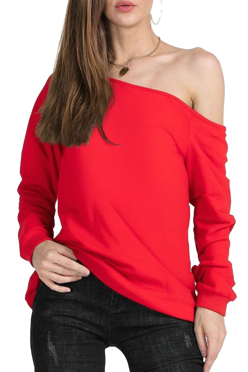 MAGICMK Womanâ€™s Sweatershirt Lips Print Causal Blouse Off The Shoulder Long Sleeve Loose Slouchy Pullover Plus Size Tops - Image 3