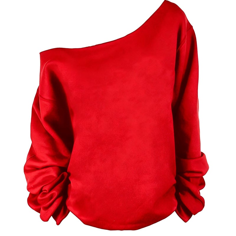 MAGICMK Womanâ€™s Sweatershirt Lips Print Causal Blouse Off The Shoulder Long Sleeve Loose Slouchy Pullover Plus Size Tops - Image 1