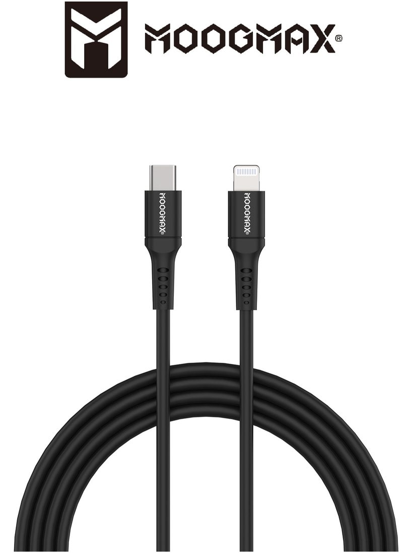 MOOGMAX - IPhone (lightning) to Type-C Cable Certified by Apple (MFI), 2Meters, supports fast charging (PD) and holding high temperatures. Black from Moogmax - Image 1