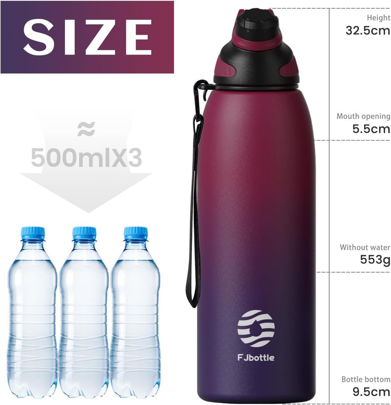 FjBottle Stainless Steel Water Bottle With Magnetic Lid - 600ml/800ml/1L/1.5L BPA Free Insulated Sports Bottle for Hot&Cold Drinks - Vacuum Flask Leak-Proof for Gym, Work, Travel - Image 4