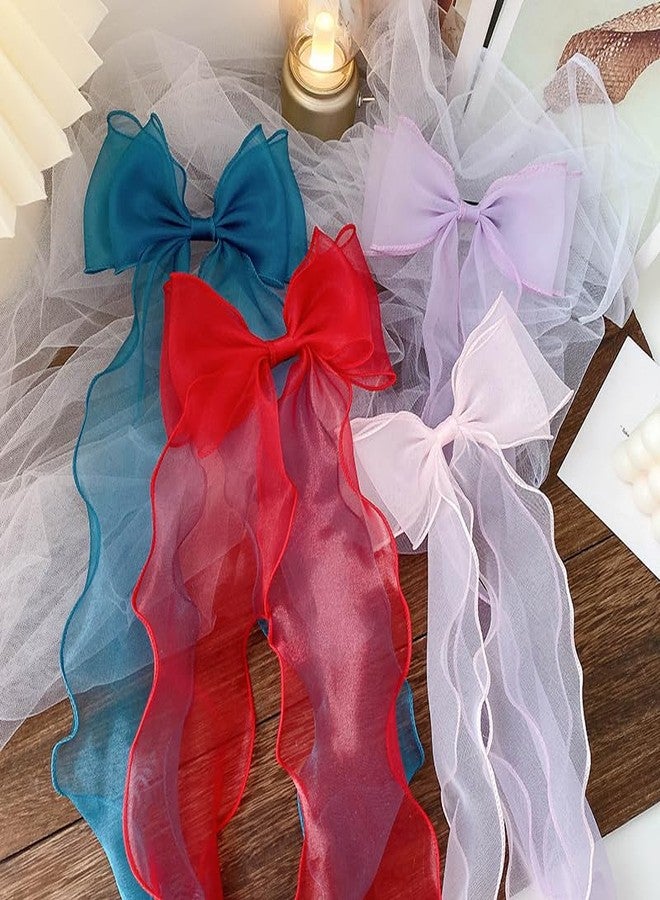 Samyak Combo of 4 Hair Clips Trendy Ribbon Bows Cute Hair Barrettes For Kids Girls Women - Image 3