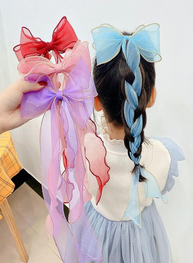 Samyak Combo of 4 Hair Clips Trendy Ribbon Bows Cute Hair Barrettes For Kids Girls Women - Image 4