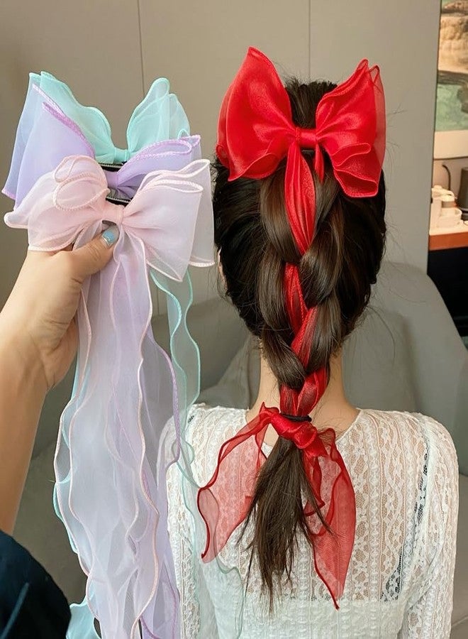 Samyak Combo of 4 Hair Clips Trendy Ribbon Bows Cute Hair Barrettes For Kids Girls Women - Image 1