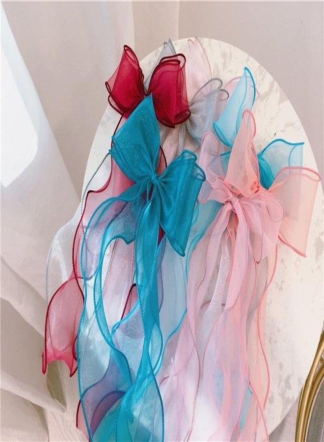 Samyak Combo of 4 Hair Clips Trendy Ribbon Bows Cute Hair Barrettes For Kids Girls Women - Image 5