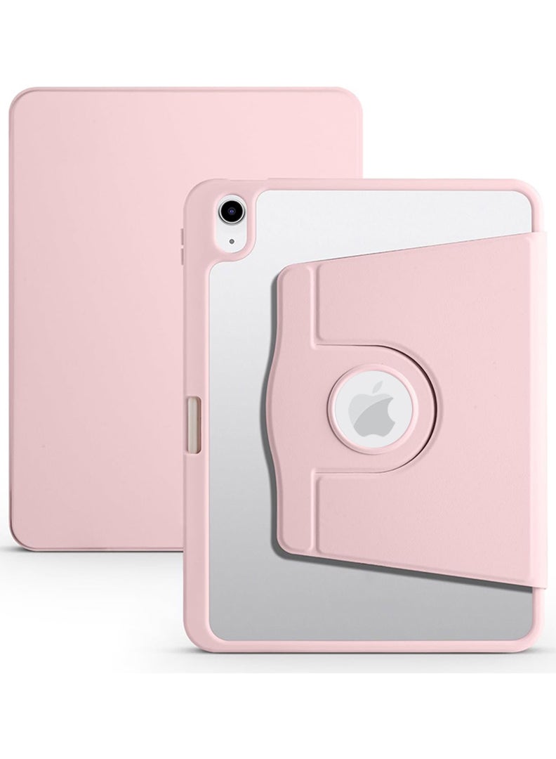 Theodor Rotating Case for iPad (A16) 11th Gen 11 Inch/10th Generation 10.9 Inch (2025/2022) with Pencil Holder, 360 Degree Rotation Shockproof Folio Stand Cover Clear Back, Auto Wake/Sleep Sandy Pink