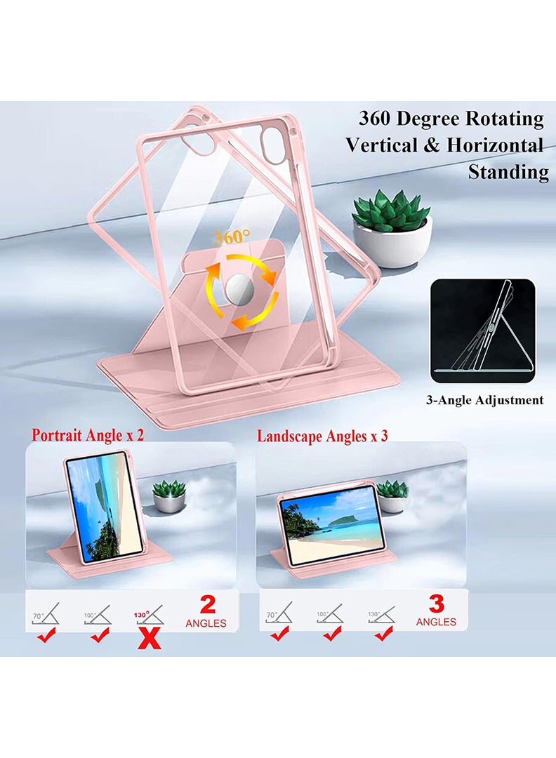 ثيودور جراب دوار لجهاز iPad (A16) الجيل الحادي عشر 11 بوصة/الجيل العاشر 10.9 بوصة (2025/2022) مع حامل قلم، غطاء خلفي شفاف مقاوم للصدمات قابل للدوران 360 درجة، خاصية التشغيل/الإيقاف التلقائي، لون وردي رملي - Image 4