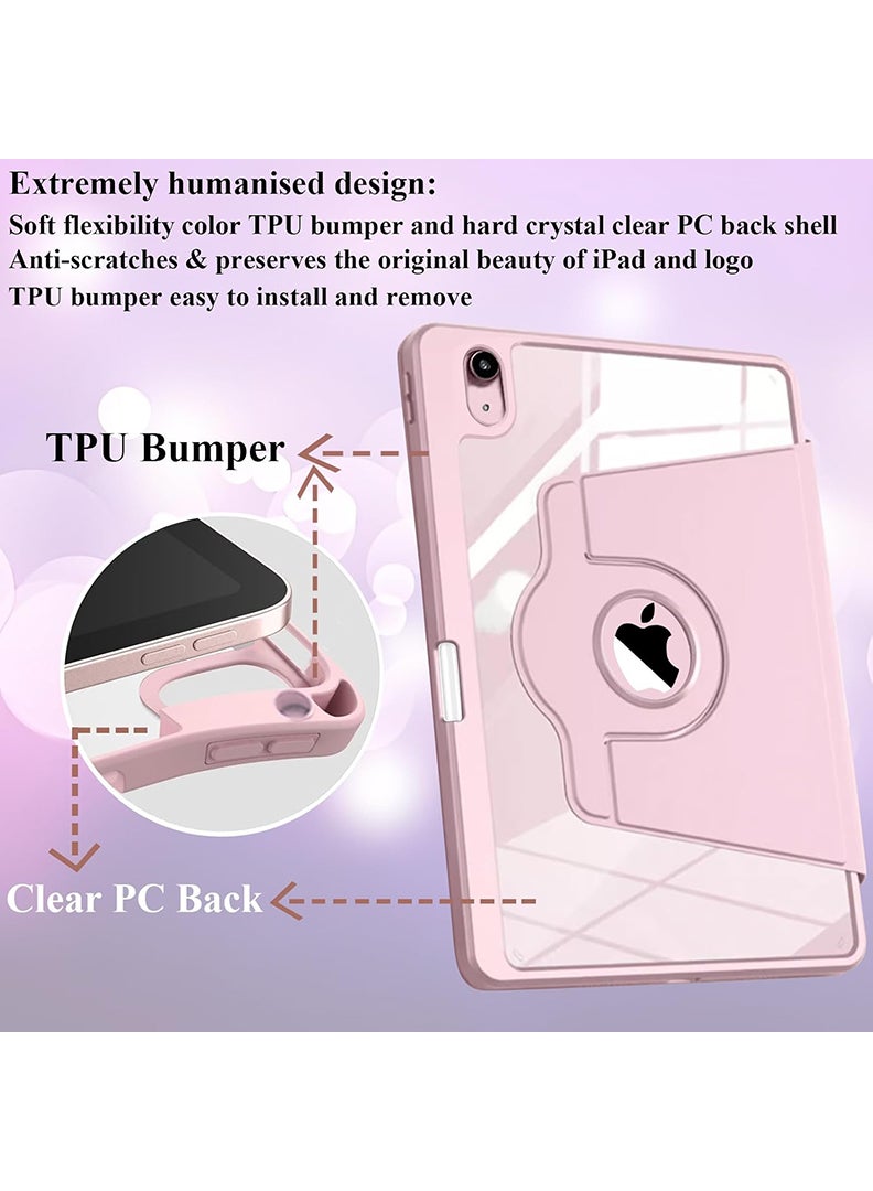 ثيودور جراب دوار لجهاز iPad (A16) الجيل الحادي عشر 11 بوصة/الجيل العاشر 10.9 بوصة (2025/2022) مع حامل قلم، غطاء خلفي شفاف مقاوم للصدمات قابل للدوران 360 درجة، خاصية التشغيل/الإيقاف التلقائي، لون وردي رملي - Image 5