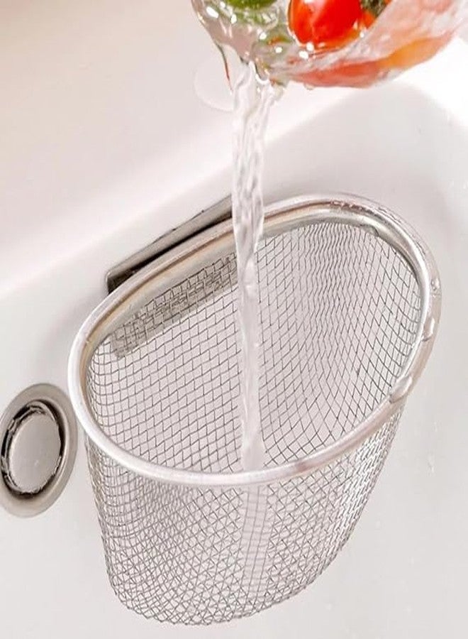 SHOPLUV Small Steel Kitchen Sink Drainer Basket Multifunctional Kitchen Storage Shelf Rack Wall-Mounted Kitchen Storage Basket, Stainless Steel Sink Strainer - Image 5