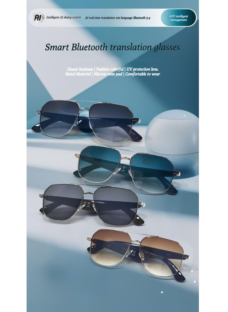 ai smart glasses, AI real-time translation glasses, metal square frame, men's and women's black technology color-changing sunglasses  - Image 3