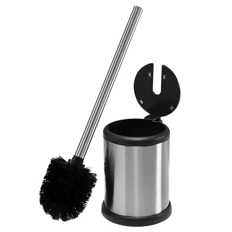 Bath Bliss Toilet Brush and Holder  Self Closing Lid  360 Degree Brush Head  Bathroom Cleaning  Compact Size  Storage and Organization  Stainless Steel